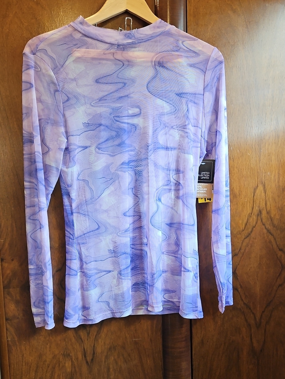 Women’s Long Sleeve Sheer Mesh Top - Lavender - Size L